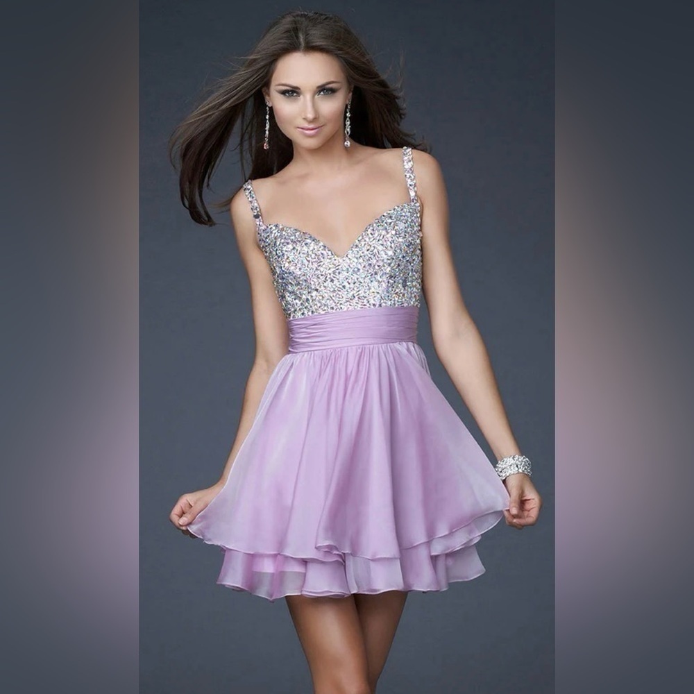 La Femme bejeweled corset chiffon mini dress size 4